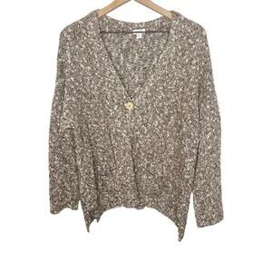 PURE JILL Women's Chunky Braided Knit Cardigan Sweater Single Button Brown Large